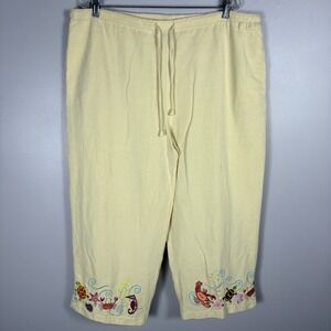 Lavie‎ Boheme Womens XL Yellow Drawstring Sea Life Embroidered Capri Pants VTG